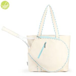 Ame and Lulu Elegant Nantucket TENNIS Cream Tote with Blue Trim 🎾